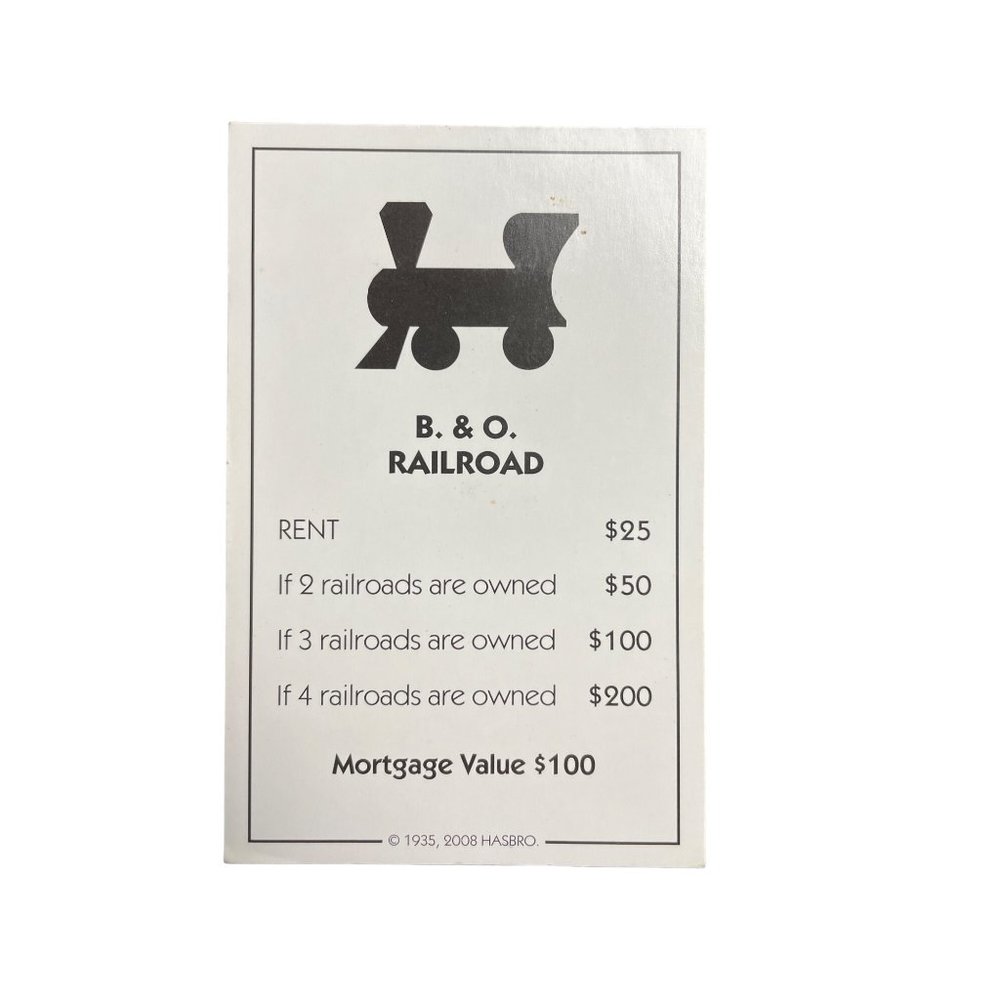Monopoly Here Now B O Railroad Property Title Deed Card Replacement 2008 u